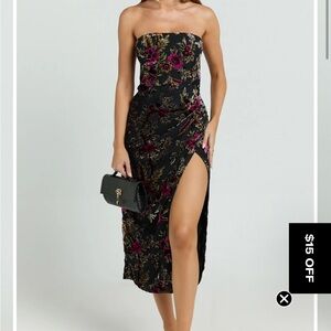 Showpo Black Floral Thigh Slit Dress - USED ONCE